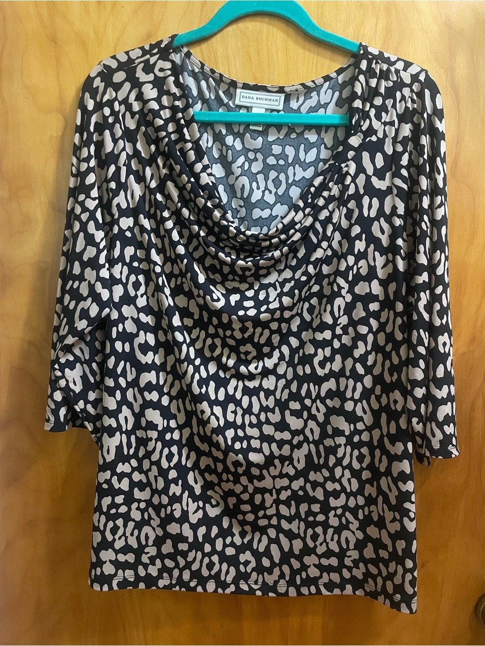 Dana Buchman Neutral Animal Print Cowl Neck Top